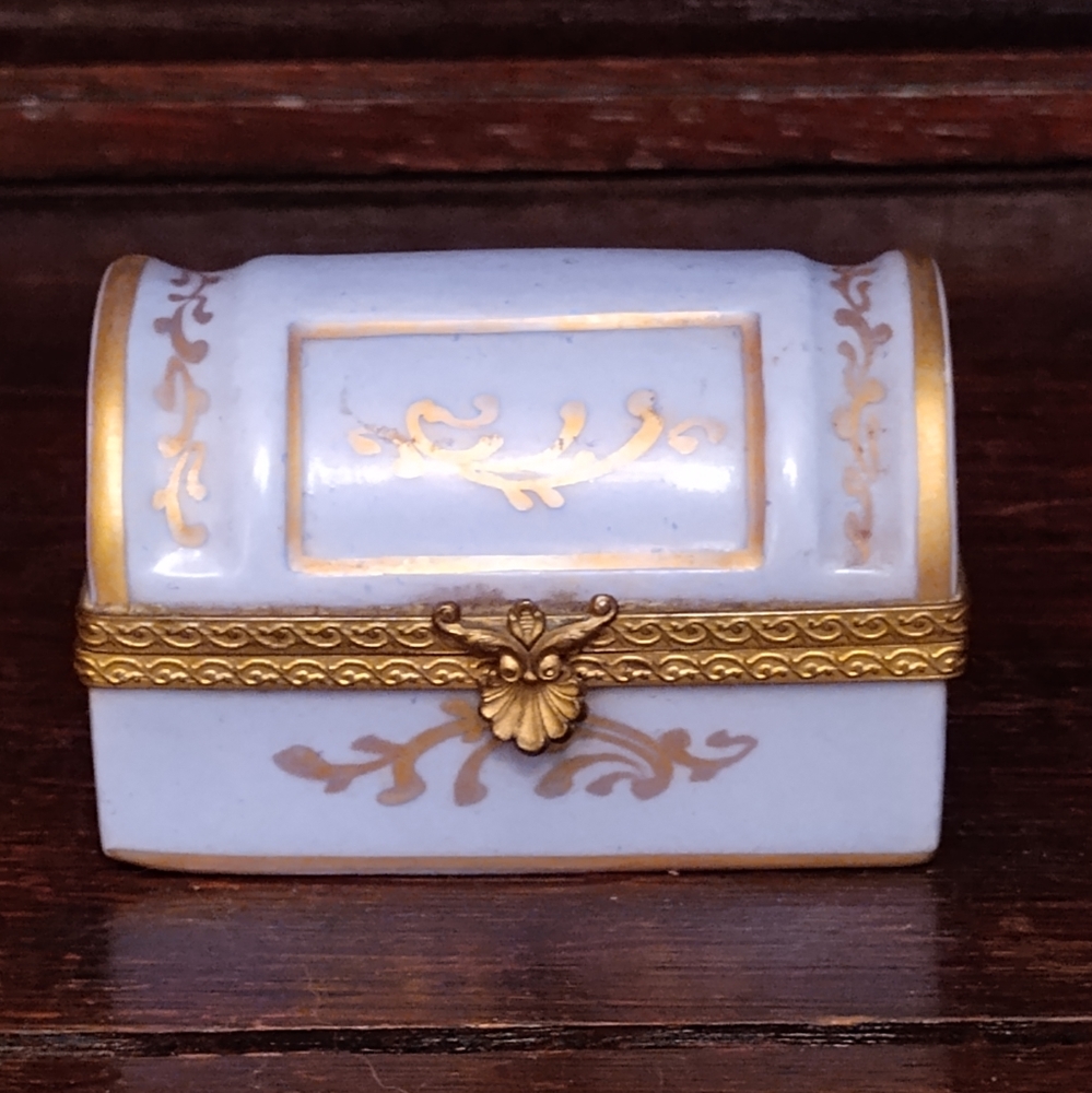 French Hinged Trinket Box, Vintage Hand Painted